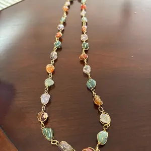 Multi-Color Gemstone Wire-Wrapped Necklace Handcrafted necklace with irregular multi-color stones