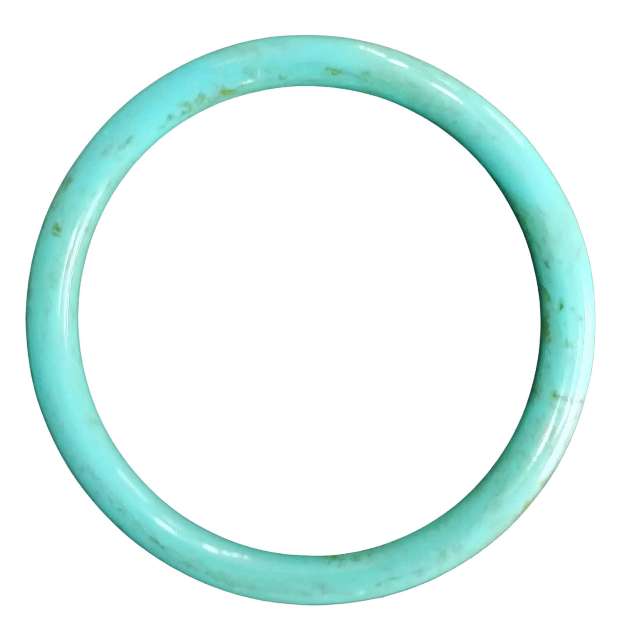 Turquoise jade bangle with smooth polished surface and natural color variations.