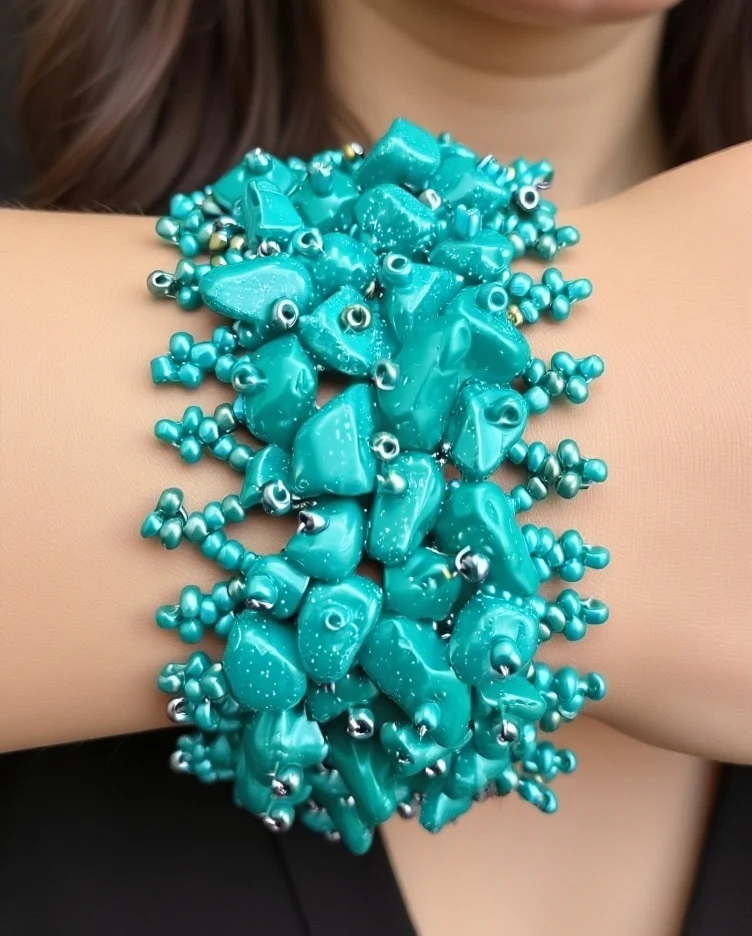 Bracelet with turquoise crystal beads.