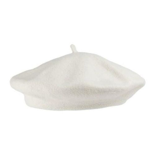 White wool beret hat with soft crown.