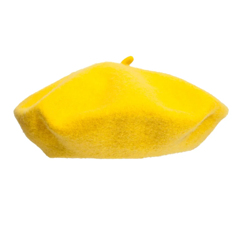 Yellow wool beret hat with soft crown.