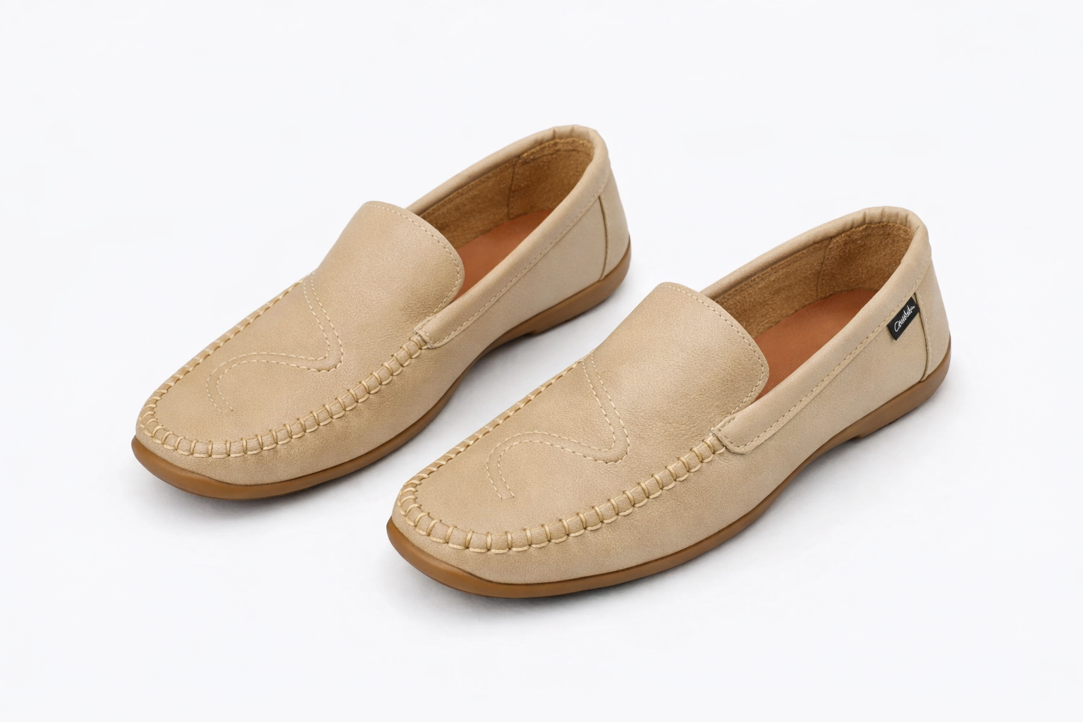 Beige leather casual loafers with stitched toe design, tan lining, everyday slip‑on shoes Nairobi Kenya.