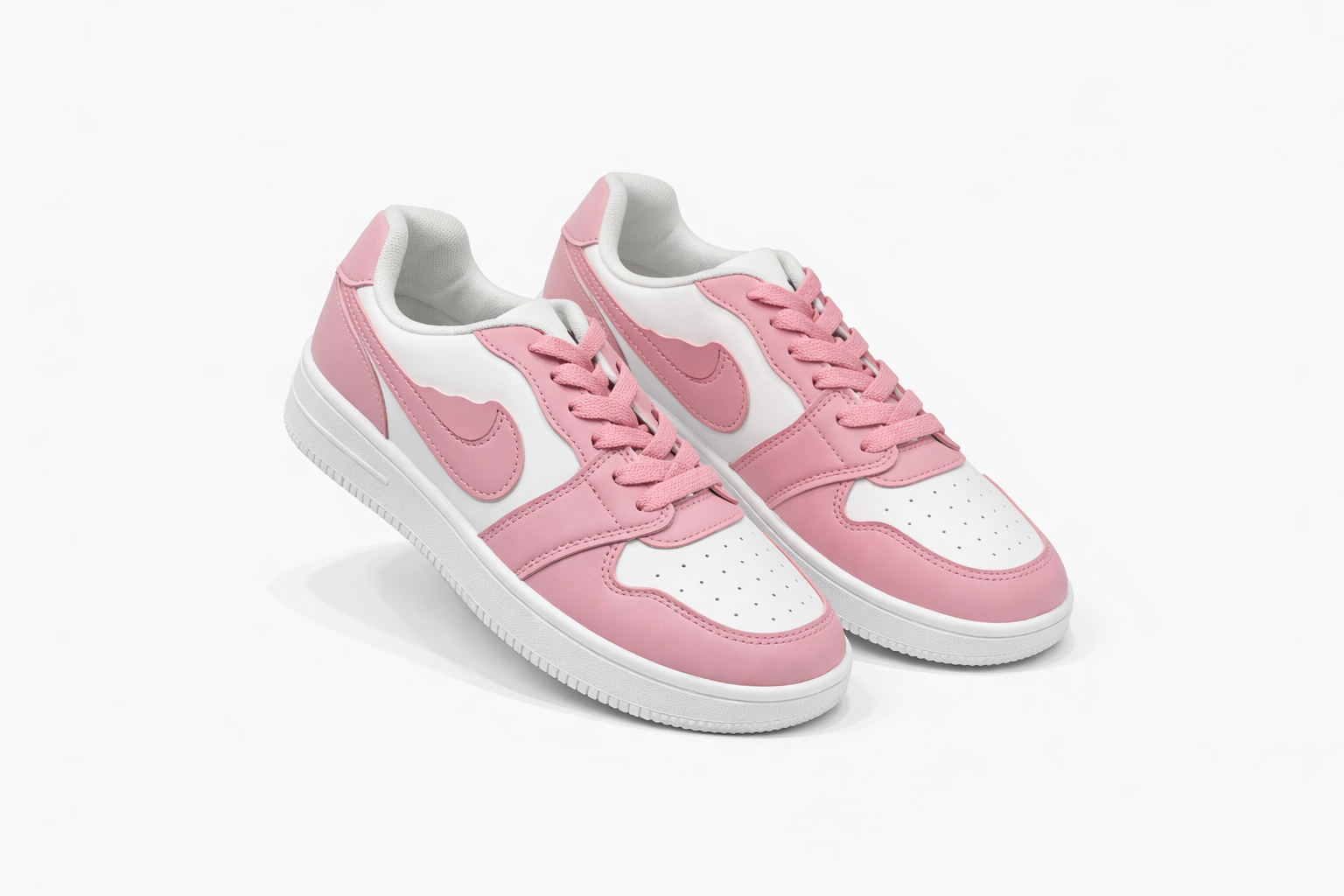 Casual sports sneakers pink overlays with white base, breathable toe box, lifestyle footwear Nairobi Kenya.