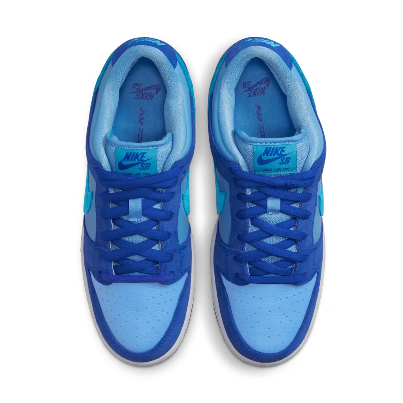 Nike SB Dunk Low Blue Raspberry Skate Sneakers Nairobi Kenya Nike SB Dunk Low Blue Raspberry sneakers with two‑tone blue panels, turquoise swoosh, Nike SB tongue branding, perforated toe box, and black outsole Nairobi Kenya.