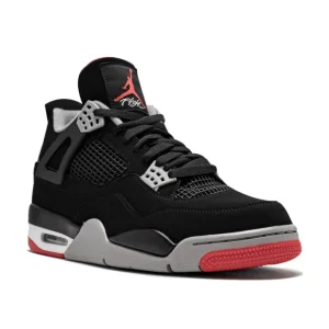 Air Jordan 4 "Bred Reimagined" Black Nubuck Basketball Sneaker with Gray Lace Wings, Red Jumpman Logo, Cushioned Air Midsole, and Durable Rubber Outsole Nairobi Kenya