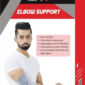 BFN Elbow Support packaging by FINS Corporation with product details, size chart, medical indications, and certifications Nairobi Kenya.