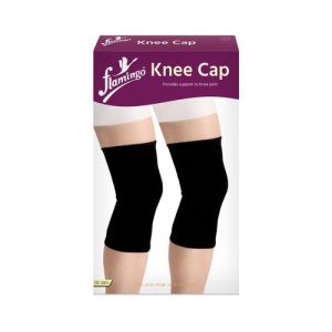 Person seated wearing Flamingo Knee Cap black elastic knee sleeves covering thighs and calves for joint support Nairobi Kenya.